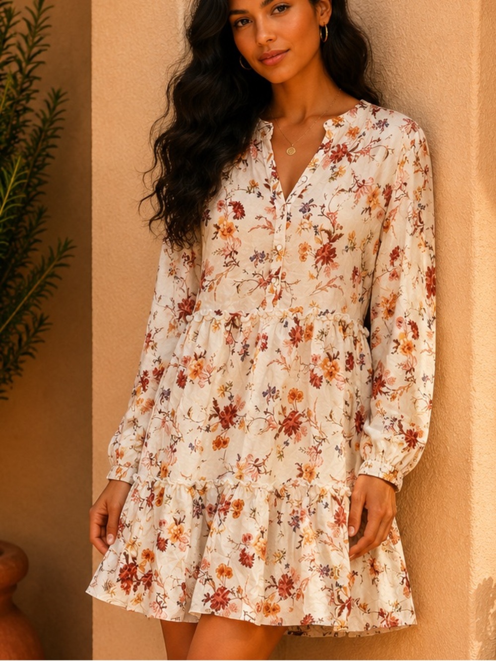 Penelope Rose Cream Floral Tiered Midi Dress Large Boho Cottagecore